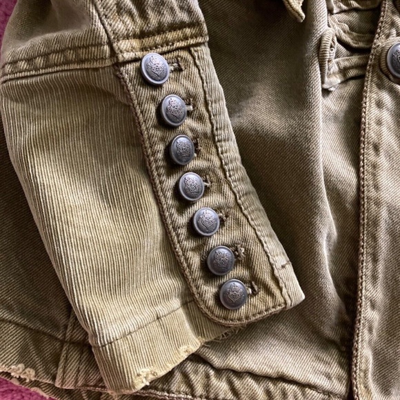Free People Denim Seamed and Structured Military Jacket Buttons Olive Green XS - Picture 7 of 11